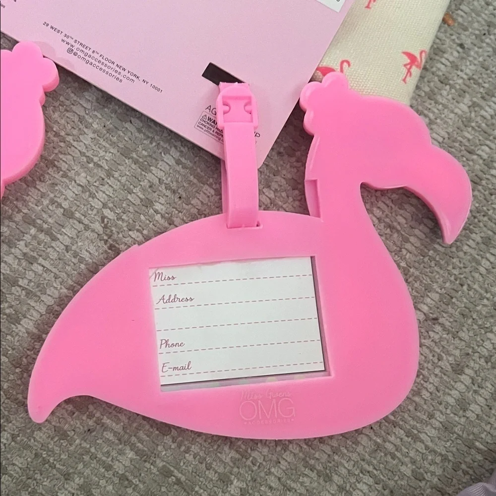 Flamingo Print clutch & luggage tag  Set - Pink